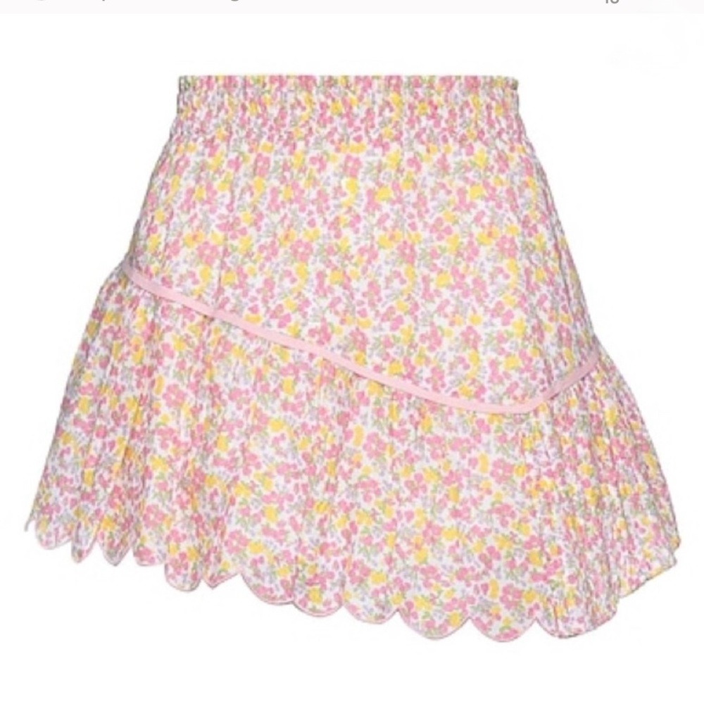 LoveShackFancy Asymmetrical Floral Skirt in Pink and Yellow